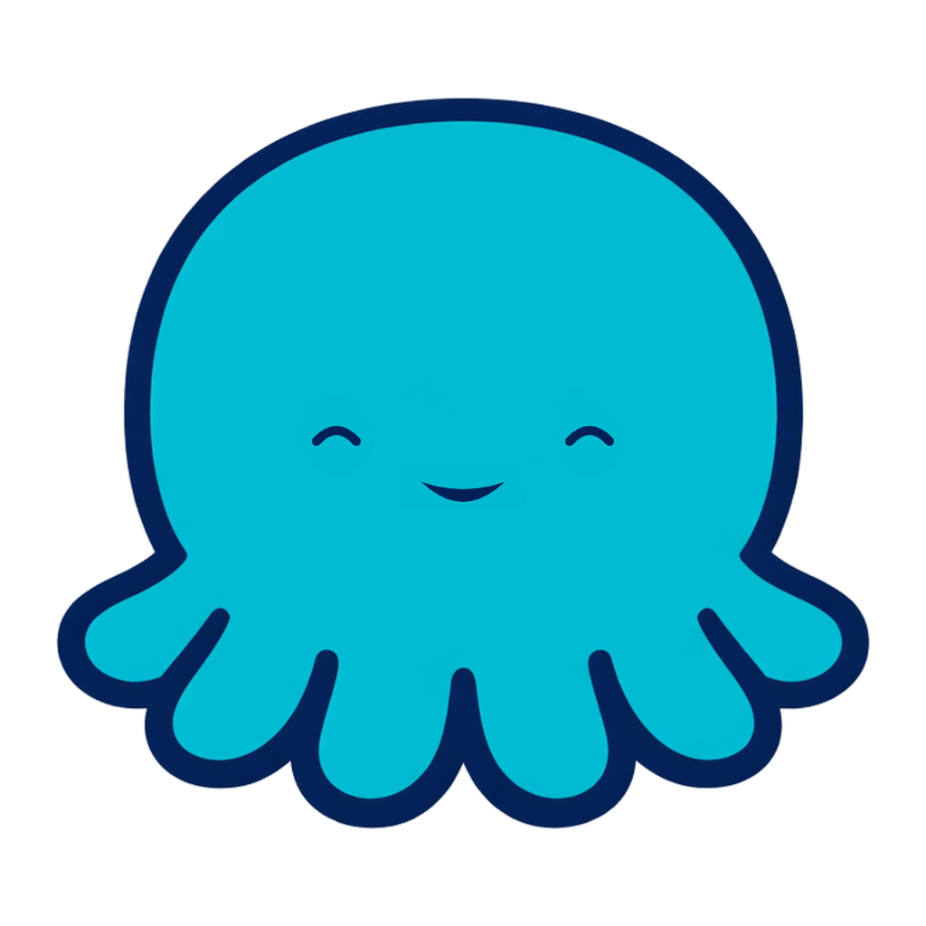 Splashy the OctoWorks octopus mascot looking proud